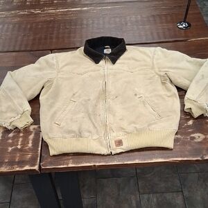 DISTRESSED Carhartt Santa Fe "Tan Duck" Sz XL  Canvas Jacket. RARE